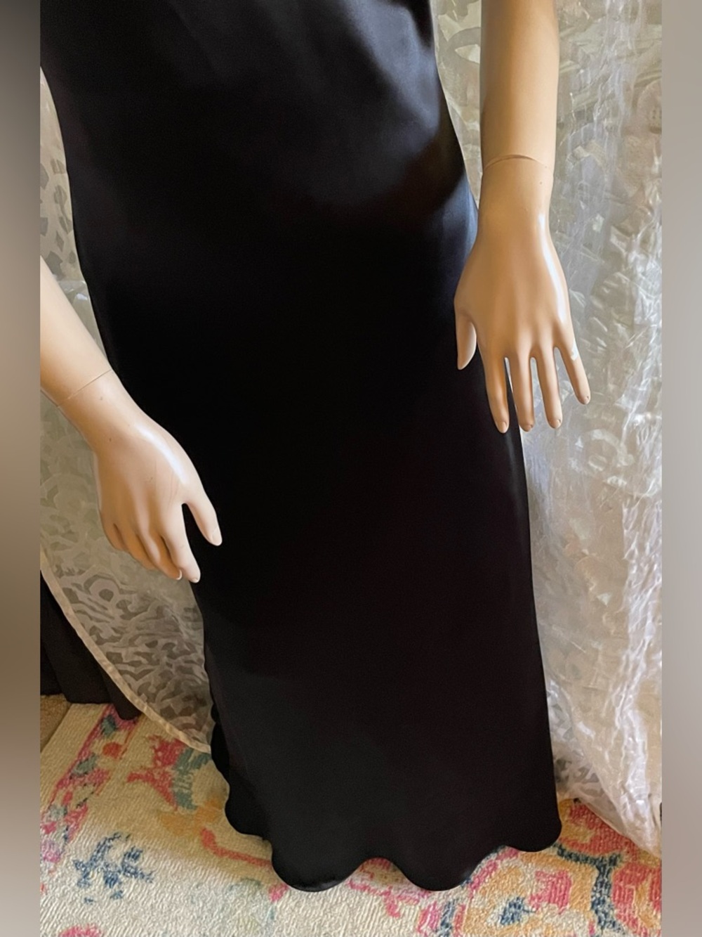 Xscape Evenings Black Halter Tie Neck Satin Sheath Gown size 4 - Picture 10 of 13